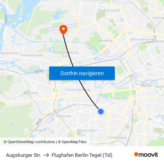 Augsburger Str. to Flughafen Berlin-Tegel (Txl) map