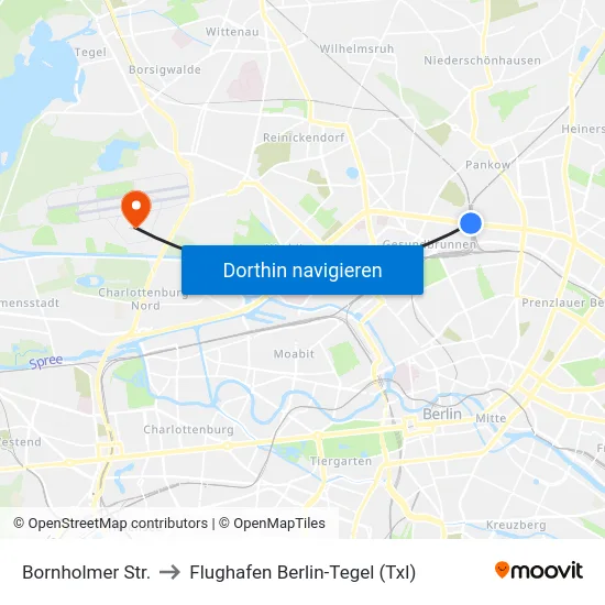 Bornholmer Str. to Flughafen Berlin-Tegel (Txl) map