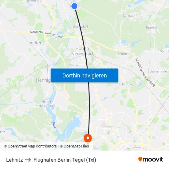 Lehnitz to Flughafen Berlin-Tegel (Txl) map