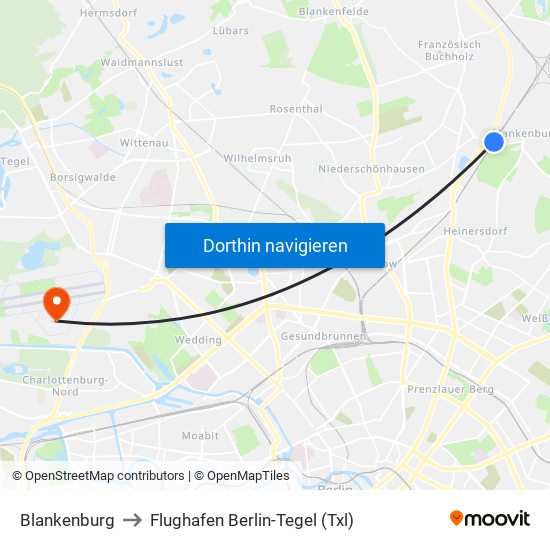 Blankenburg to Flughafen Berlin-Tegel (Txl) map