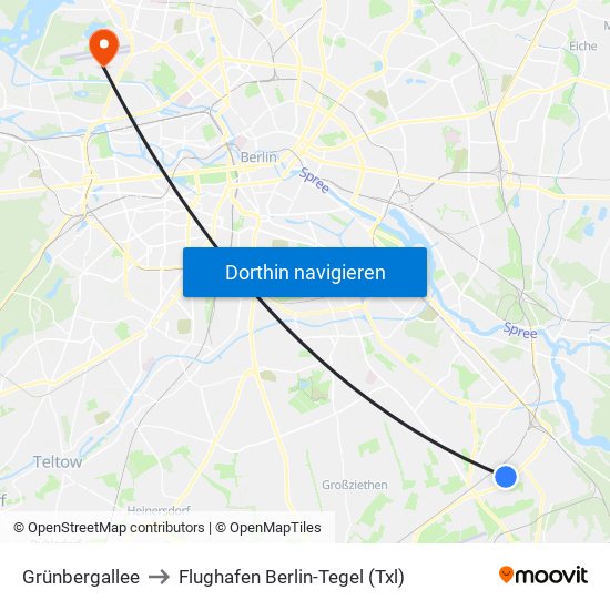 Grünbergallee to Flughafen Berlin-Tegel (Txl) map