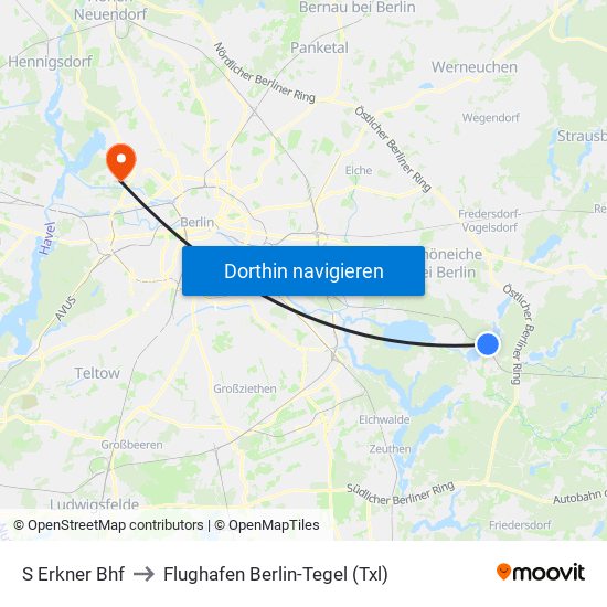S Erkner Bhf to Flughafen Berlin-Tegel (Txl) map
