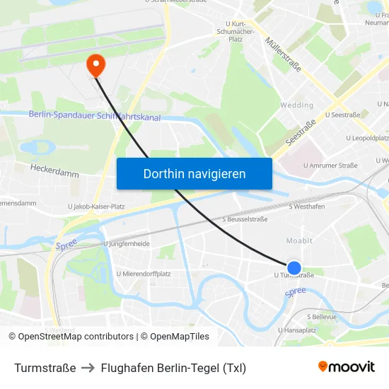 Turmstraße to Flughafen Berlin-Tegel (Txl) map