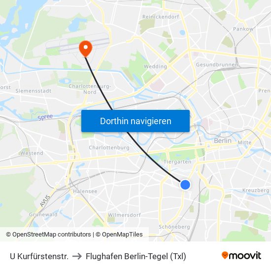 U Kurfürstenstr. to Flughafen Berlin-Tegel (Txl) map