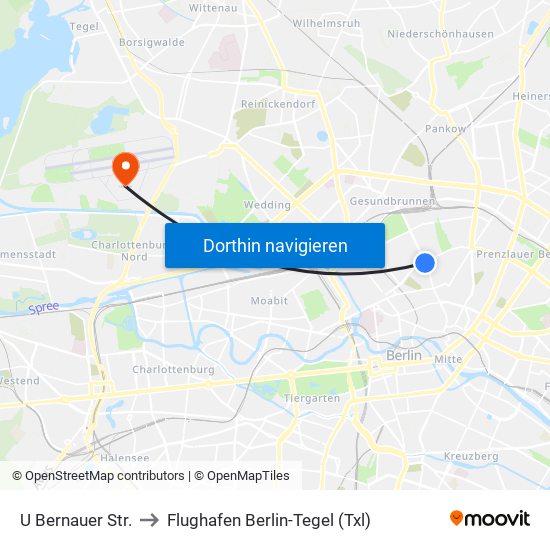 U Bernauer Str. to Flughafen Berlin-Tegel (Txl) map