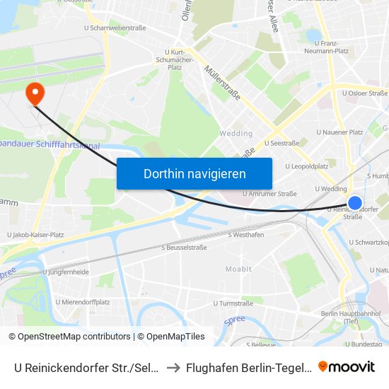 U Reinickendorfer Str./Sellerstr. to Flughafen Berlin-Tegel (Txl) map