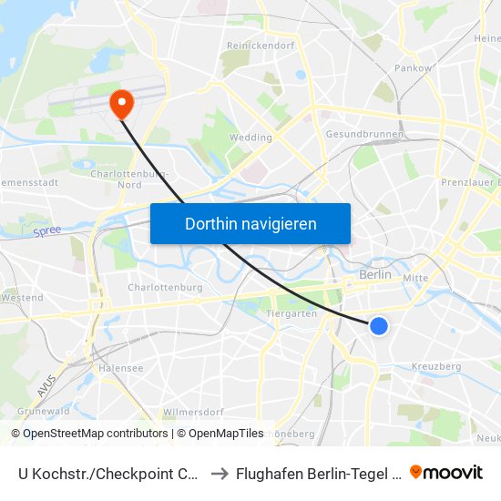 U Kochstr./Checkpoint Charlie to Flughafen Berlin-Tegel (Txl) map