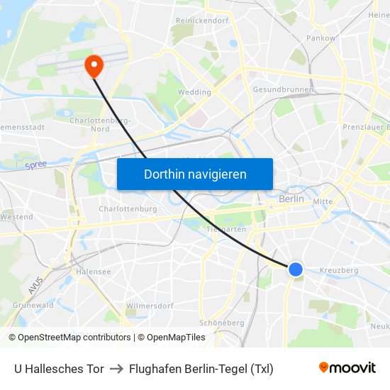 U Hallesches Tor to Flughafen Berlin-Tegel (Txl) map
