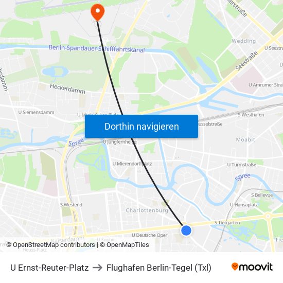 U Ernst-Reuter-Platz to Flughafen Berlin-Tegel (Txl) map