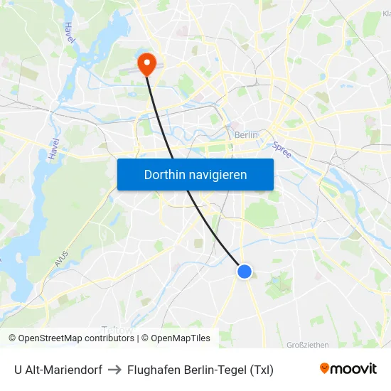 U Alt-Mariendorf to Flughafen Berlin-Tegel (Txl) map