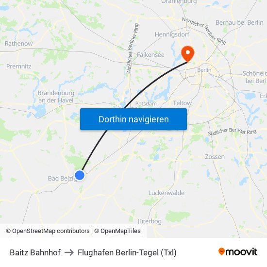 Baitz Bahnhof to Flughafen Berlin-Tegel (Txl) map