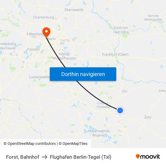 Forst, Bahnhof to Flughafen Berlin-Tegel (Txl) map