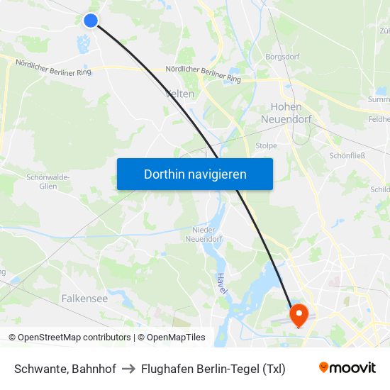 Schwante, Bahnhof to Flughafen Berlin-Tegel (Txl) map