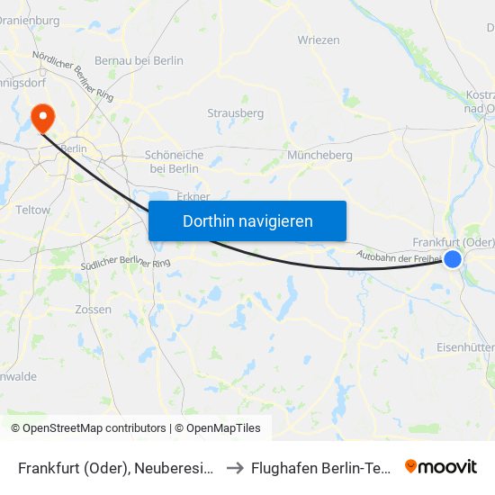 Frankfurt (Oder), Neuberesinchen Bhf to Flughafen Berlin-Tegel (Txl) map