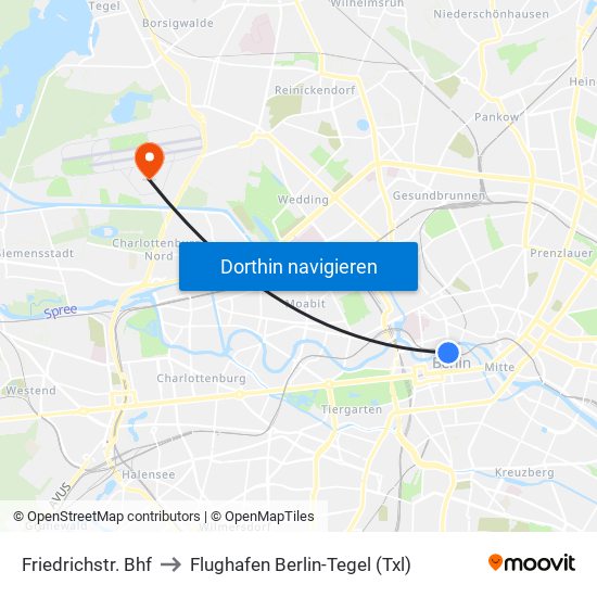 Friedrichstr. Bhf to Flughafen Berlin-Tegel (Txl) map