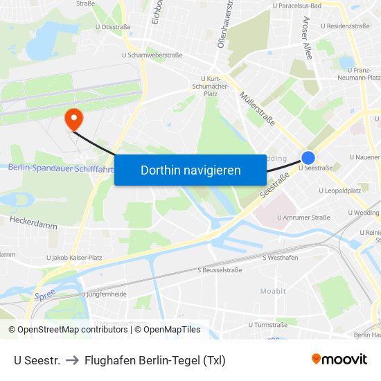 U Seestr. to Flughafen Berlin-Tegel (Txl) map