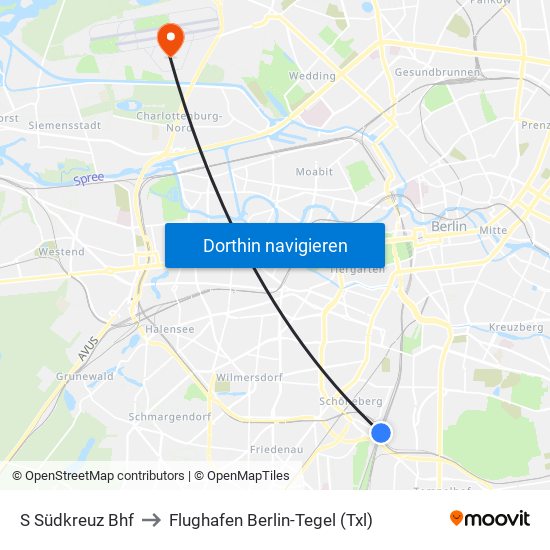 S Südkreuz Bhf to Flughafen Berlin-Tegel (Txl) map