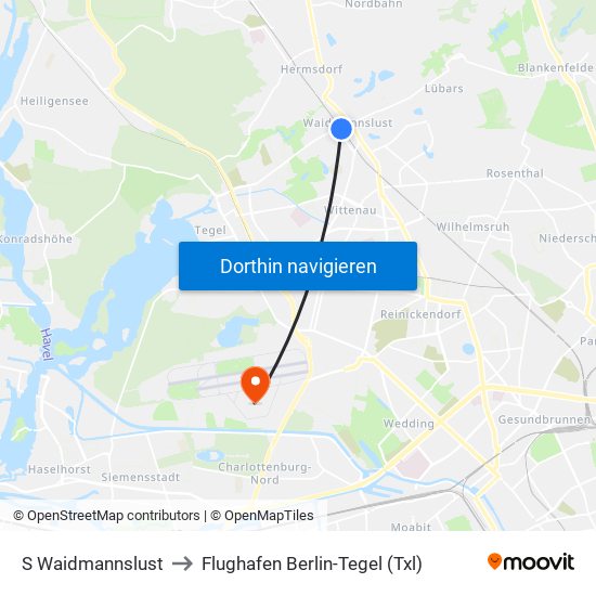 S Waidmannslust to Flughafen Berlin-Tegel (Txl) map