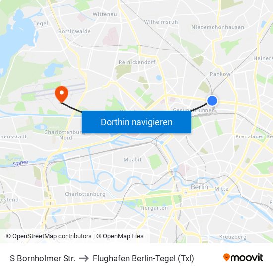 S Bornholmer Str. to Flughafen Berlin-Tegel (Txl) map