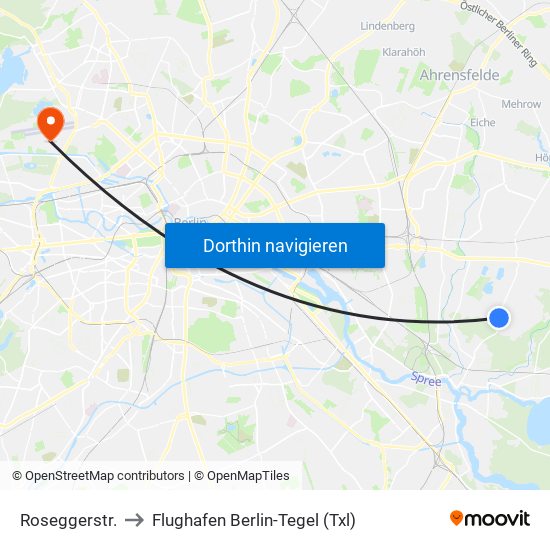 Roseggerstr. to Flughafen Berlin-Tegel (Txl) map