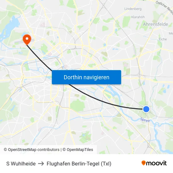 S Wuhlheide to Flughafen Berlin-Tegel (Txl) map