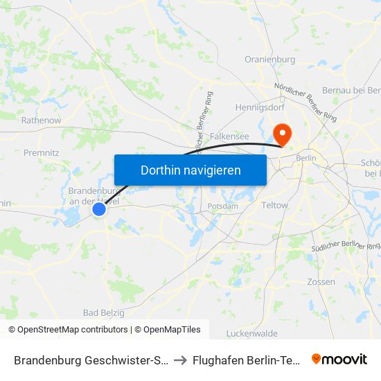 Brandenburg Geschwister-Scholl-Str. to Flughafen Berlin-Tegel (Txl) map