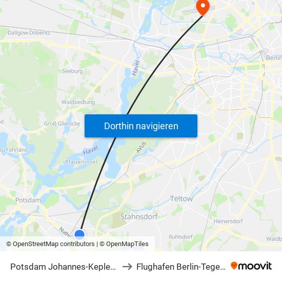Potsdam Johannes-Kepler-Platz to Flughafen Berlin-Tegel (Txl) map