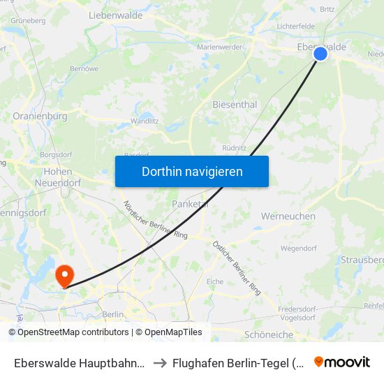 Eberswalde Hauptbahnhof to Flughafen Berlin-Tegel (Txl) map