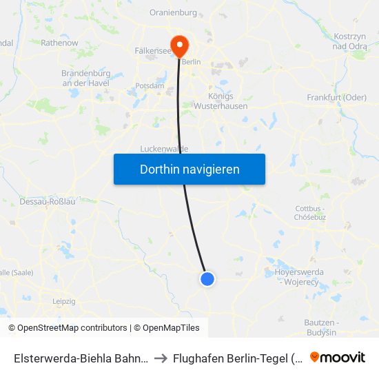 Elsterwerda Bahnhof to Flughafen Berlin-Tegel (Txl) map