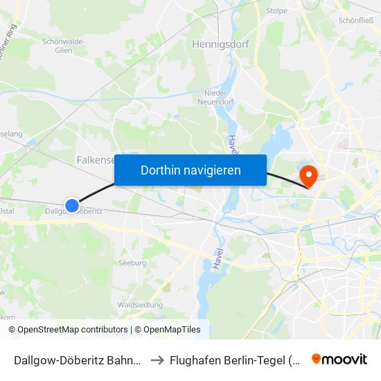 Dallgow-Döberitz Bahnhof to Flughafen Berlin-Tegel (Txl) map