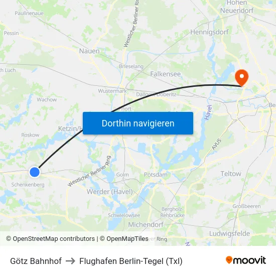 Götz Bahnhof to Flughafen Berlin-Tegel (Txl) map