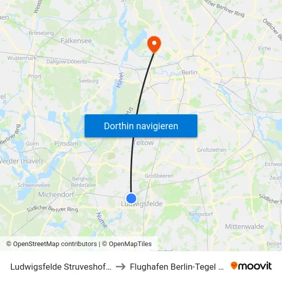 Ludwigsfelde Struveshof Bhf to Flughafen Berlin-Tegel (Txl) map