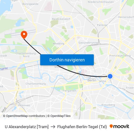 U Alexanderplatz [Tram] to Flughafen Berlin-Tegel (Txl) map