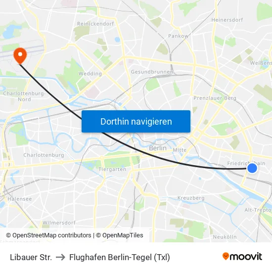 Libauer Str. to Flughafen Berlin-Tegel (Txl) map