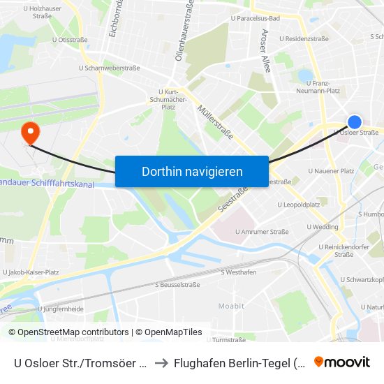 U Osloer Str./Tromsöer Str. to Flughafen Berlin-Tegel (Txl) map