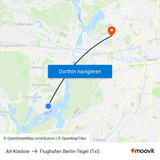 Alt-Kladow to Flughafen Berlin-Tegel (Txl) map