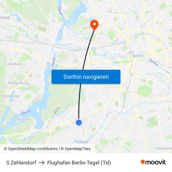 S Zehlendorf to Flughafen Berlin-Tegel (Txl) map