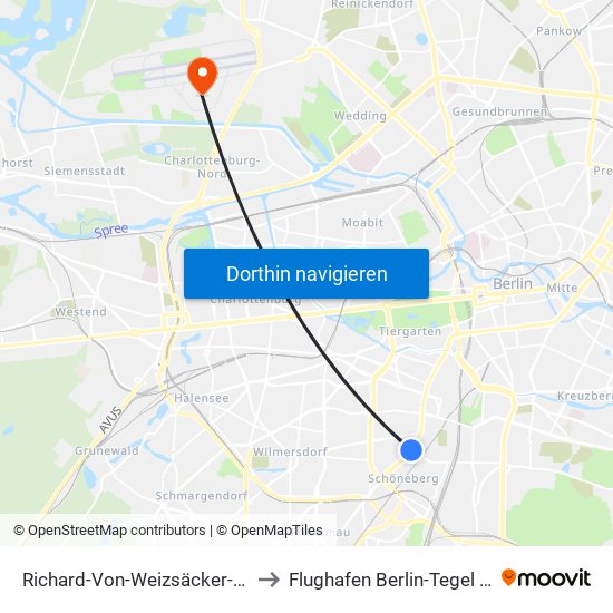 Richard-Von-Weizsäcker-Platz to Flughafen Berlin-Tegel (Txl) map