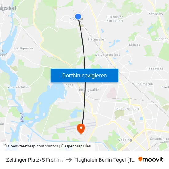 Zeltinger Platz/S Frohnau to Flughafen Berlin-Tegel (Txl) map