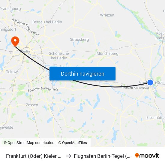 Frankfurt (Oder) Kieler Str. to Flughafen Berlin-Tegel (Txl) map