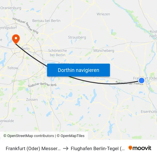 Frankfurt (Oder) Messering to Flughafen Berlin-Tegel (Txl) map
