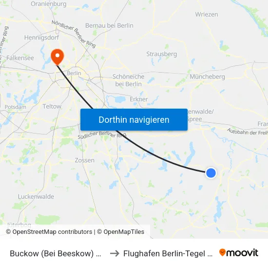 Buckow (Bei Beeskow) B246 to Flughafen Berlin-Tegel (Txl) map