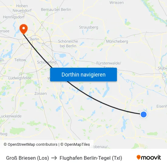Groß Briesen (Los) to Flughafen Berlin-Tegel (Txl) map