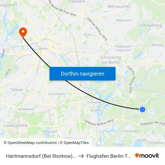 Hartmannsdorf (Bei Storkow) Wiesenweg to Flughafen Berlin-Tegel (Txl) map