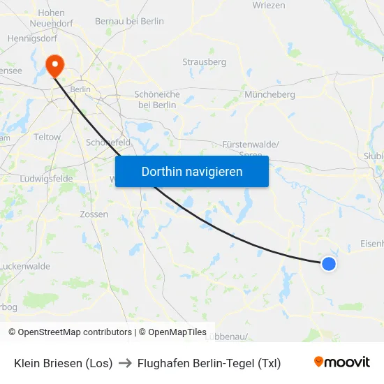 Klein Briesen (Los) to Flughafen Berlin-Tegel (Txl) map