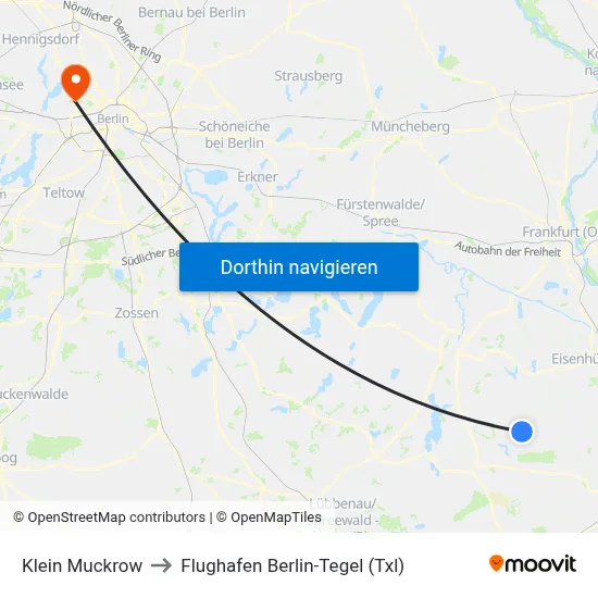 Klein Muckrow to Flughafen Berlin-Tegel (Txl) map