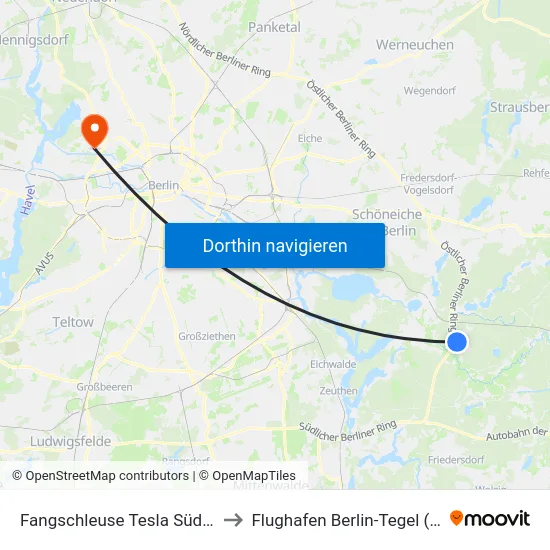 Fangschleuse Tesla Süd Bhf to Flughafen Berlin-Tegel (Txl) map