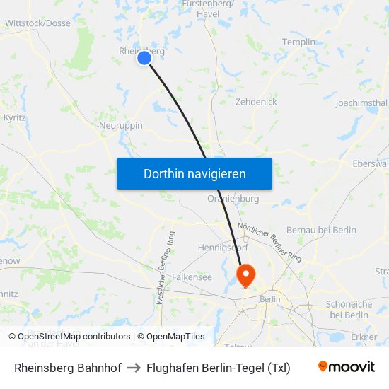 Rheinsberg Bahnhof to Flughafen Berlin-Tegel (Txl) map