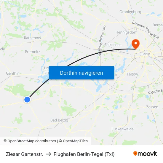 Ziesar Gartenstr. to Flughafen Berlin-Tegel (Txl) map