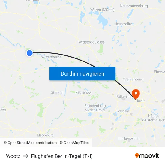 Wootz to Flughafen Berlin-Tegel (Txl) map